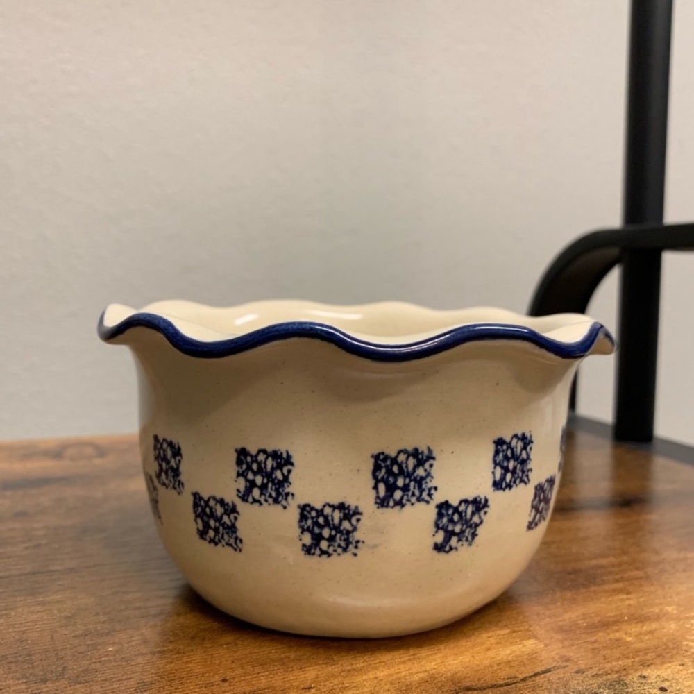Marshall Cream and Blue Checkered Ceramic Bowl